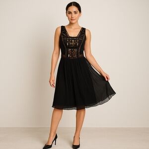 SUE WONG Nocturne Black Beaded Silk Cocktail Dress sz 6